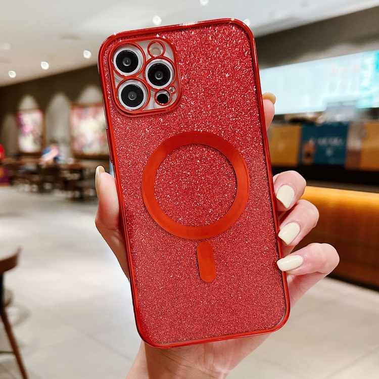 

For iPhone 12 Pro Max Electroplating Magsafe Magnetic Glitter Powder Phone Case(Red)