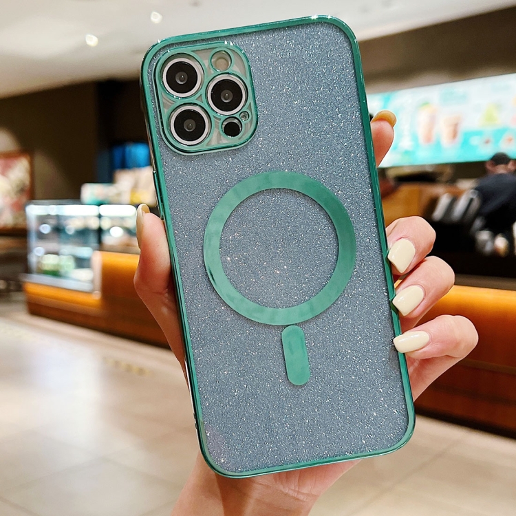 

Electroplating Magsafe Magnetic Glitter Powder Phone Case For iPhone 12 Pro Max(Green)