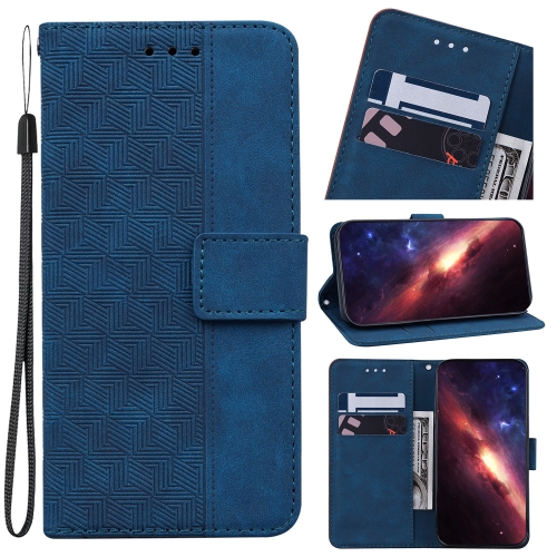 

For Samsung Galaxy M33 5G 165.4mm Geometric Embossed Leather Phone Case(Blue)