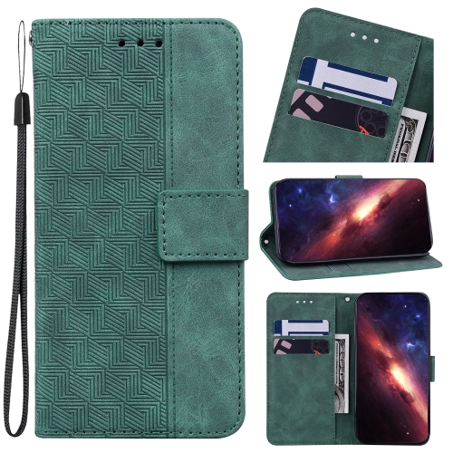 

For Samsung Galaxy M33 5G 165.4mm Geometric Embossed Leather Phone Case(Green)