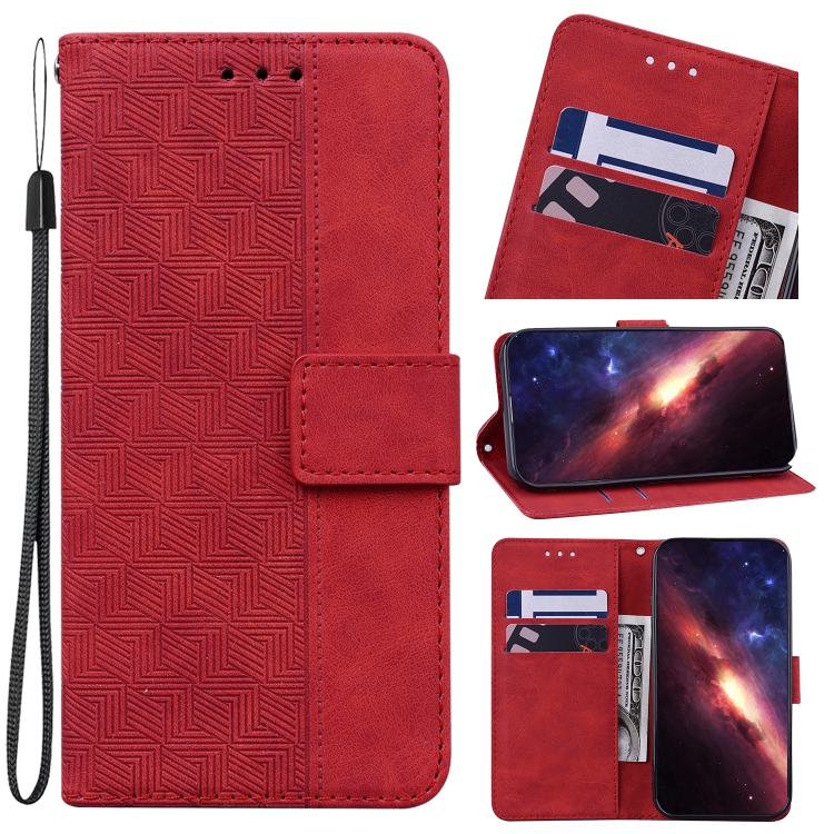 

For Sony Xperia Ace III Geometric Embossed Leather Phone Case(Red)