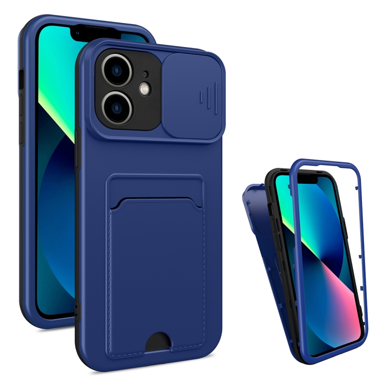 

3 in 1 Sliding Camshield Card Phone Case For iPhone 11(Black + Sapphire Blue)