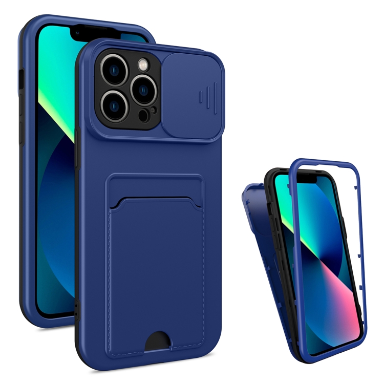 

3 in 1 Sliding Camshield Card Phone Case For iPhone 11 Pro(Black + Sapphire Blue)