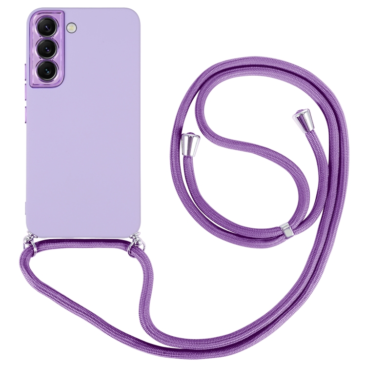 

For Samsung Galaxy S22 5G Electroplated Silicone Phone Case with Lanyard(Purple)
