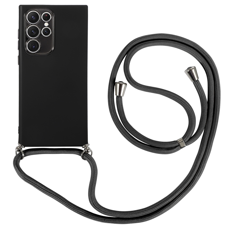 

For Samsung Galaxy S22 Ultra 5G Electroplated Silicone Phone Case with Lanyard(Black)