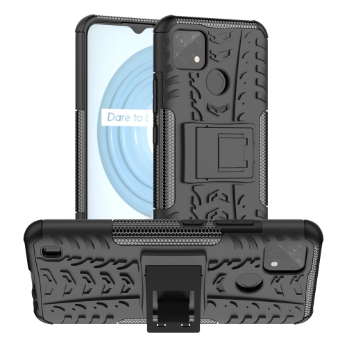 

For OPPO Realme C21Y Tire Texture TPU + PC Phone Case with Holder(Black)