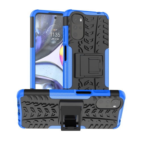 

For Motorola Moto G22/E32 Tire Texture TPU + PC Phone Case with Holder(Blue)