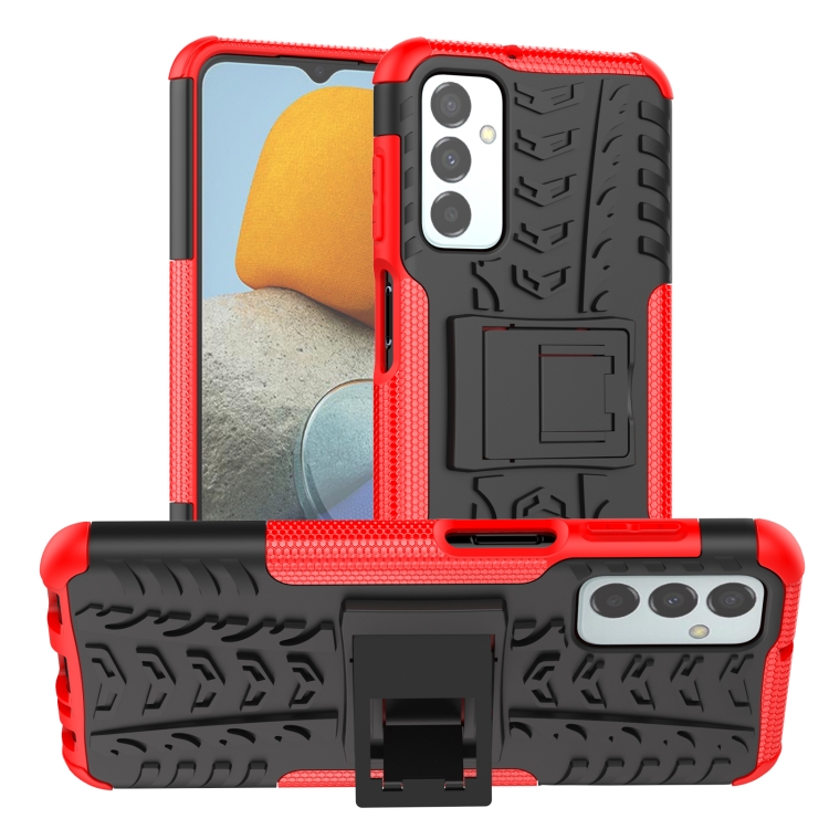 

For Samsung Galaxy M23 / F23 5G Tire Texture TPU + PC Phone Case with Holder(Red)