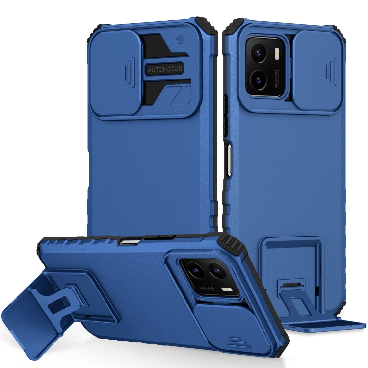 

For vivo Y15s / Y15a Stereoscopic Holder Sliding Camshield Phone Case(Blue)