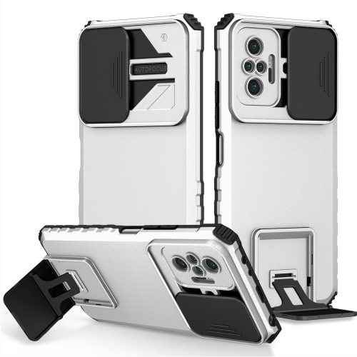 

For Xiaomi Redmi Note 10 Pro 4G Stereoscopic Holder Sliding Camshield Phone Case(White)