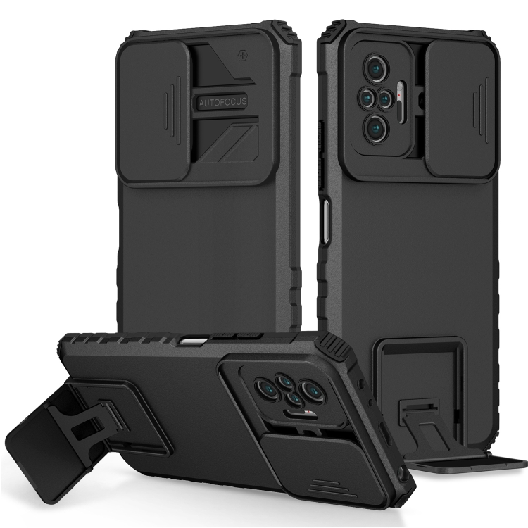 

For Xiaomi Redmi Note 10 Pro 4G Stereoscopic Holder Sliding Camshield Phone Case(Black)