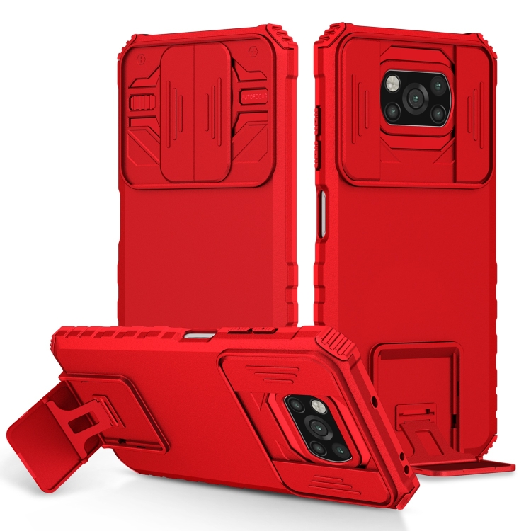 

For Xiaomi Poco X3 Stereoscopic Holder Sliding Camshield Phone Case(Red)