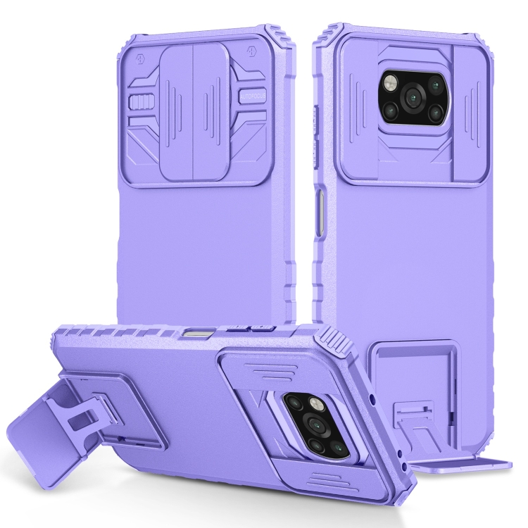 

For Xiaomi Poco X3 Stereoscopic Holder Sliding Camshield Phone Case(Purple)