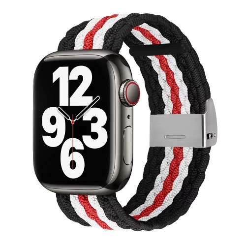 

Nylon Braid Watch Band For Apple Watch Series 7 45mm / 6&SE&5&4 44mm / 3&2&1 42mm(Black White Red)