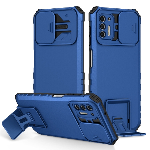 

For Motorola Moto G Stylus 2021 Stereoscopic Holder Sliding Camshield Phone Case(Blue)
