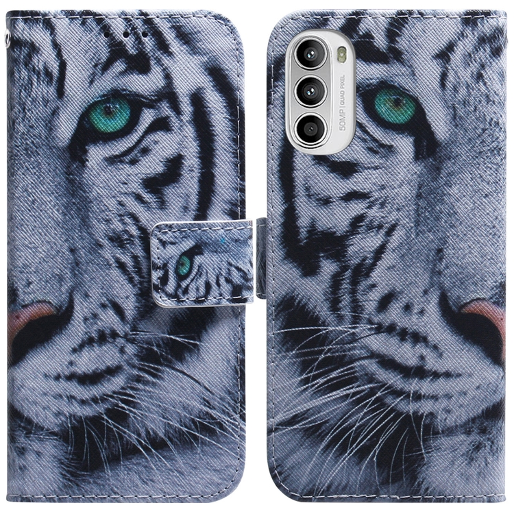 

For Motorola Moto G52 Coloured Drawing Leather Phone Case(Tiger)