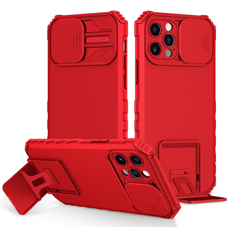 

Stereoscopic Holder Sliding Camshield Phone Case For iPhone 13 Pro(Red)