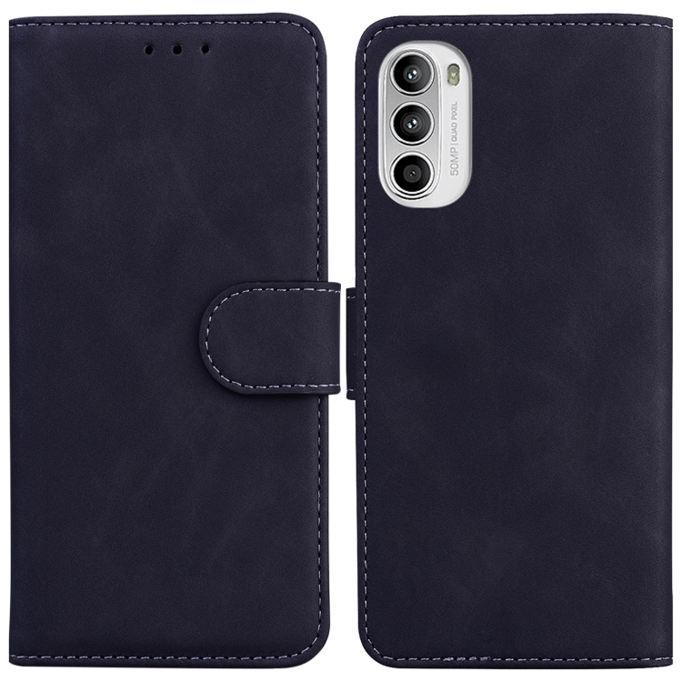 

For Motorola Moto G52 Skin Feel Pure Color Flip Leather Phone Case(Black)