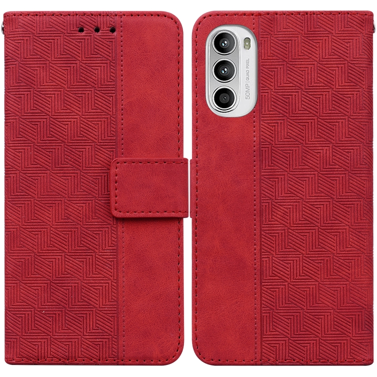 

For Motorola Moto G52 Geometric Embossed Leather Phone Case(Red)