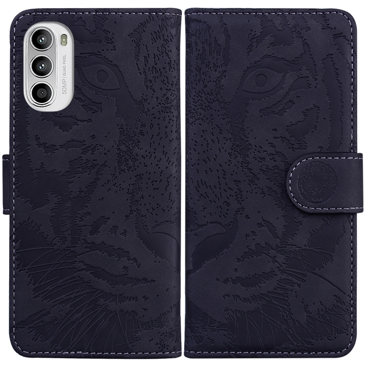

For Motorola Moto G52 Tiger Embossing Pattern Horizontal Flip Leather Phone Case(Black)