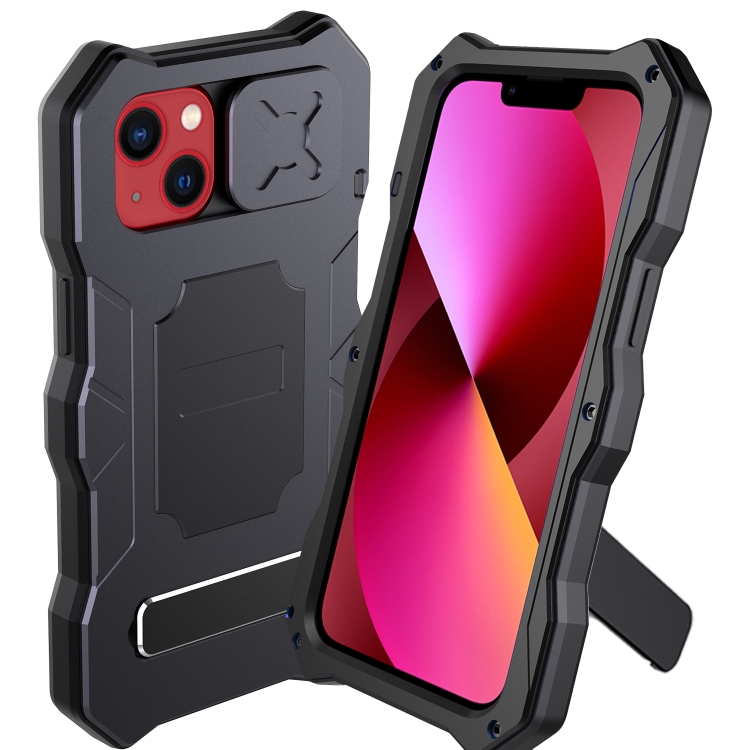 

Metal + Silicone Sliding Camshield Holder Phone Case For iPhone 13(Black)