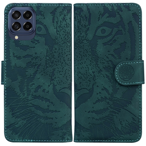 

For Samsung Galaxy M53 5G Tiger Embossed Leather Phone Case(Green)