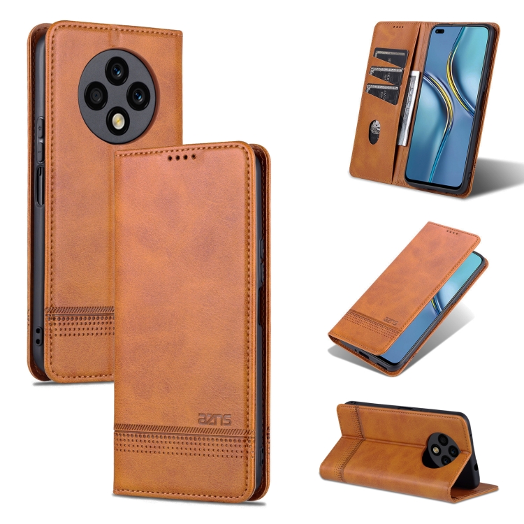 

For U-Magic Enjoy 50 Plus AZNS Magnetic Calf Texture Horizontal Flip Leather Phone Case(Light Brown)