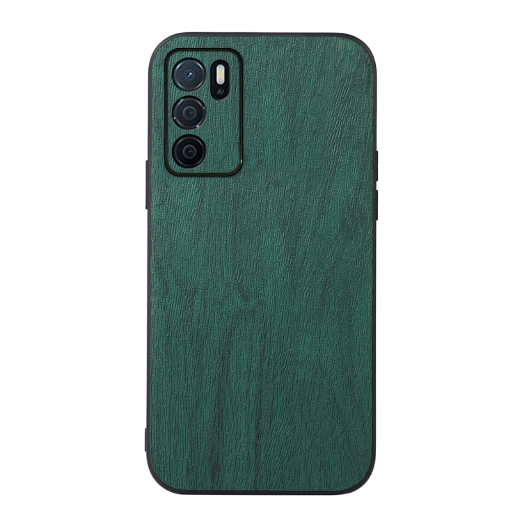 

For OPPO A16 Wood Texture PU Phone Case(Green)