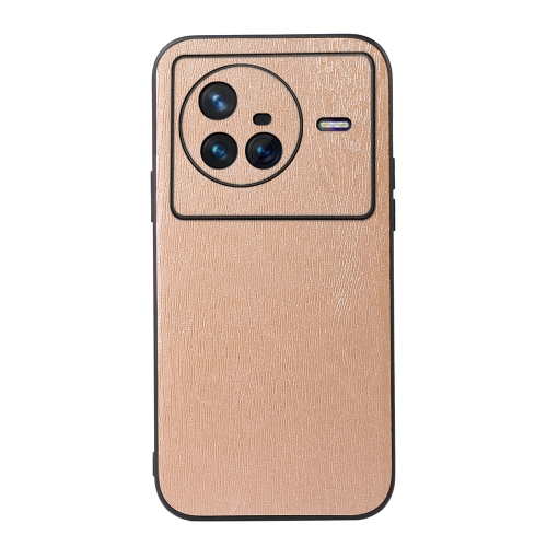 

For Vivo X80 Wood Texture PU Phone Case(Gold)