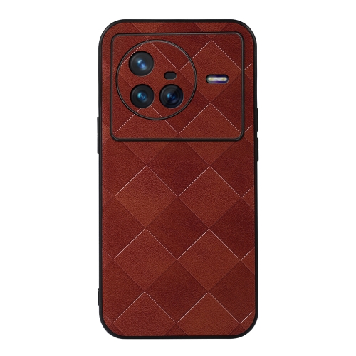 

For Vivo X80 Weave Plaid PU Phone Case(Brown)