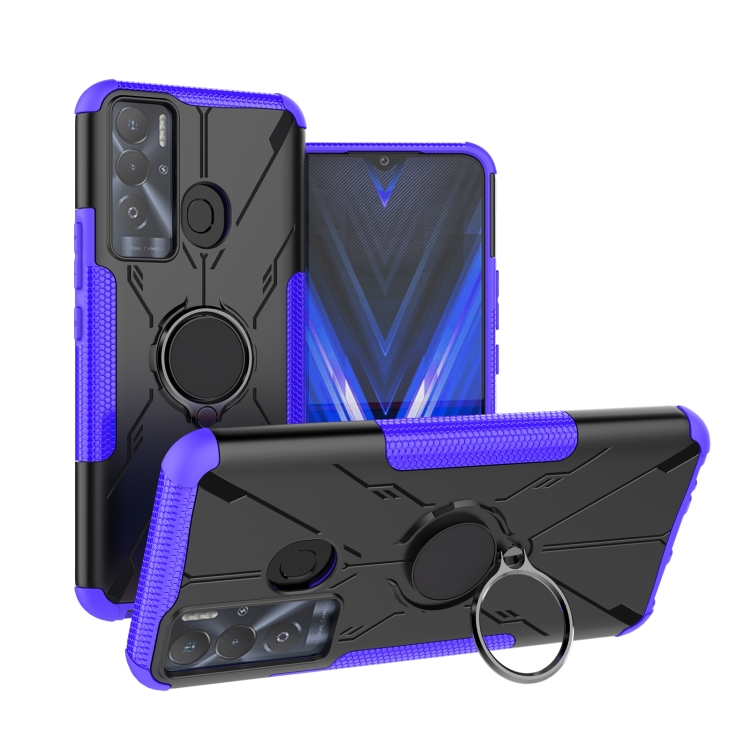 

For Tecno Pova Neo Armor Bear Shockproof PC + TPU Phone Case with Ring(Purple)