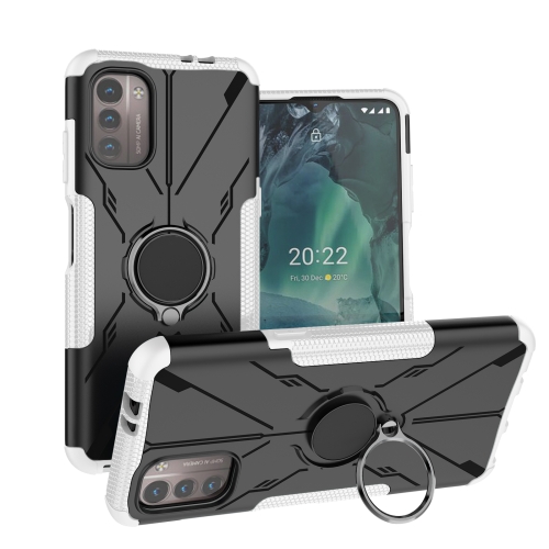 

For Nokia G21 Armor Bear Shockproof PC + TPU Phone Case with Ring(White)