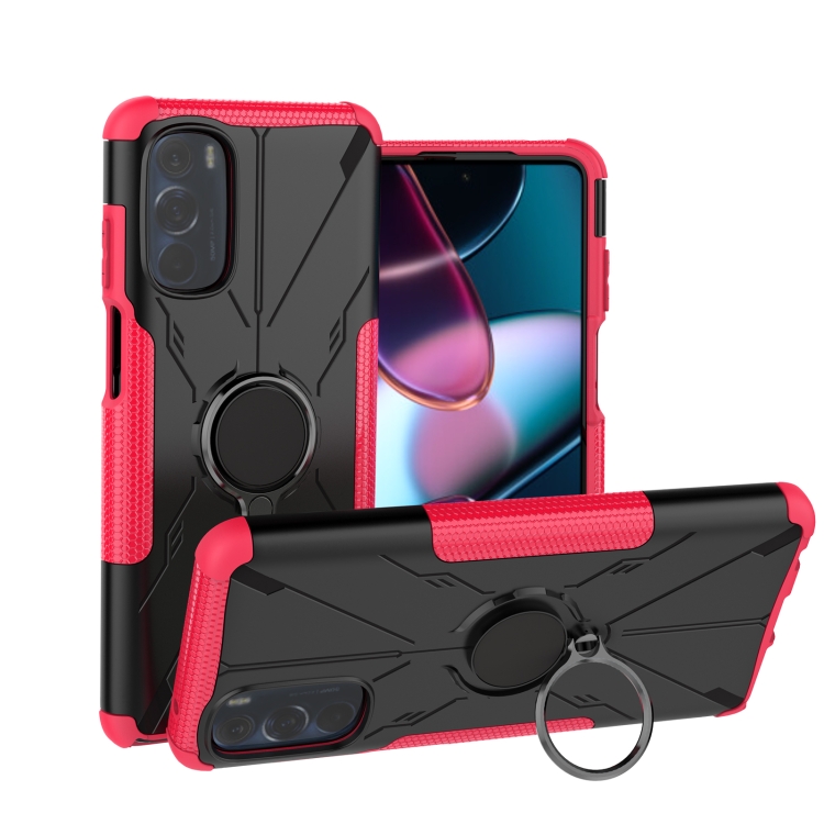 

For Motorola Moto G Stylus 2022 Armor Bear Shockproof PC + TPU Phone Case with Ring(Rose Red)