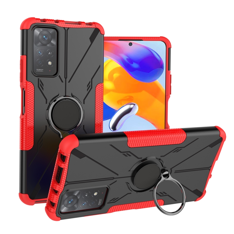 

For Xiaomi Redmi Note 11 Pro 5G Armor Bear Shockproof PC + TPU Phone Case with Ring(Red)