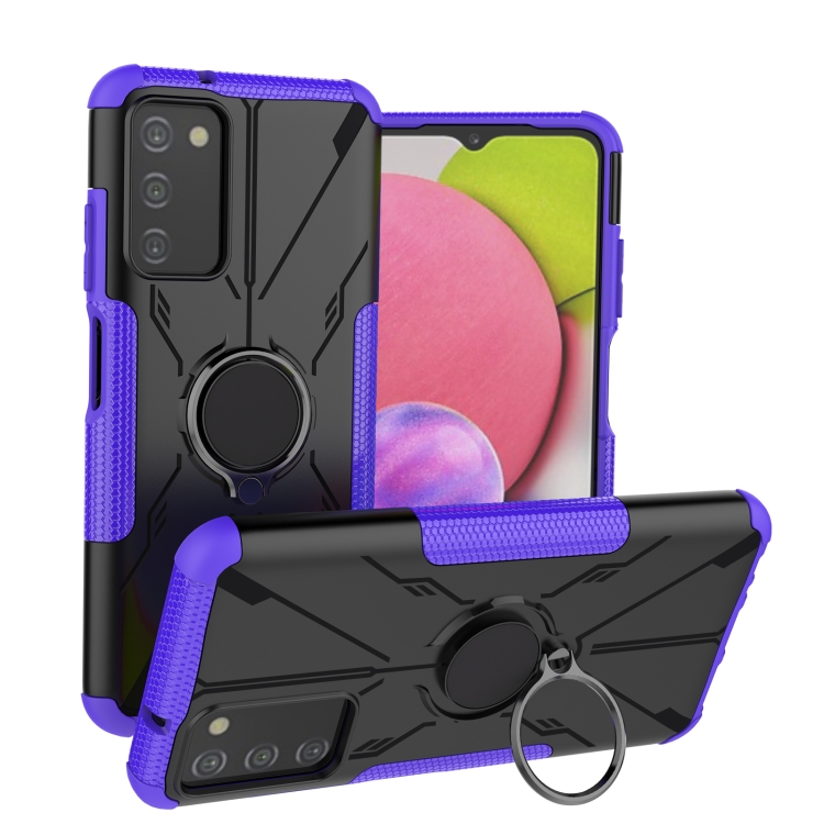 

For Samsung Galaxy A03s US Version Armor Bear Shockproof PC + TPU Phone Case with Ring(Purple)