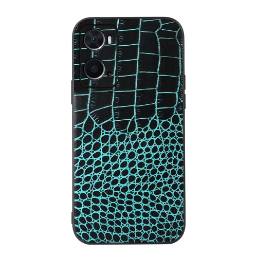 

For OPPO A76 Crocodile Top Layer Cowhide Leather Phone Case(Cyan Blue)