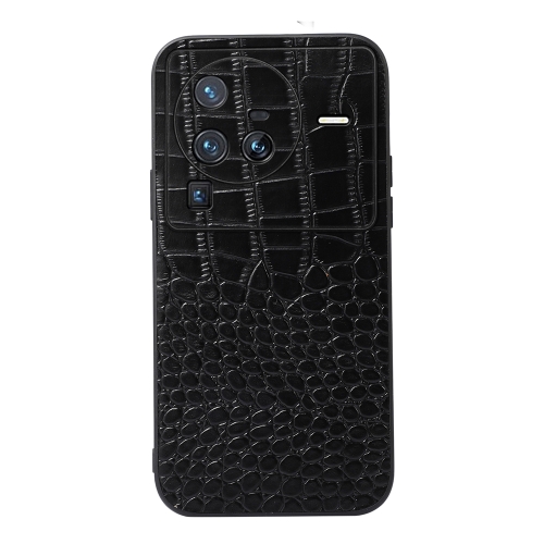 

For Vivo X80 Pro Crocodile Top Layer Cowhide Leather Phone Case(Black)