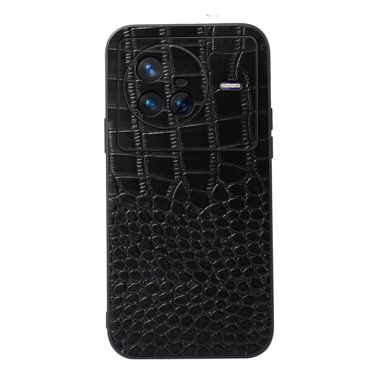 

For Vivo X80 Crocodile Top Layer Cowhide Leather Phone Case(Black)