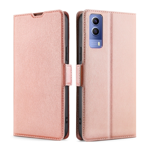 

For vivo Y53S 5G / IQOO Z5X / T1X Ultra-thin Voltage Side Buckle Leather Phone Case(Rose Gold)