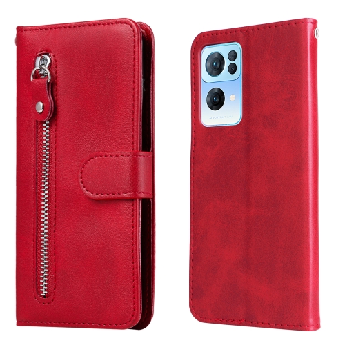 

For OPPO Reno7 Pro 5G China & Global Fashion Calf Texture Zipper Horizontal Flip Leather Case(Red)