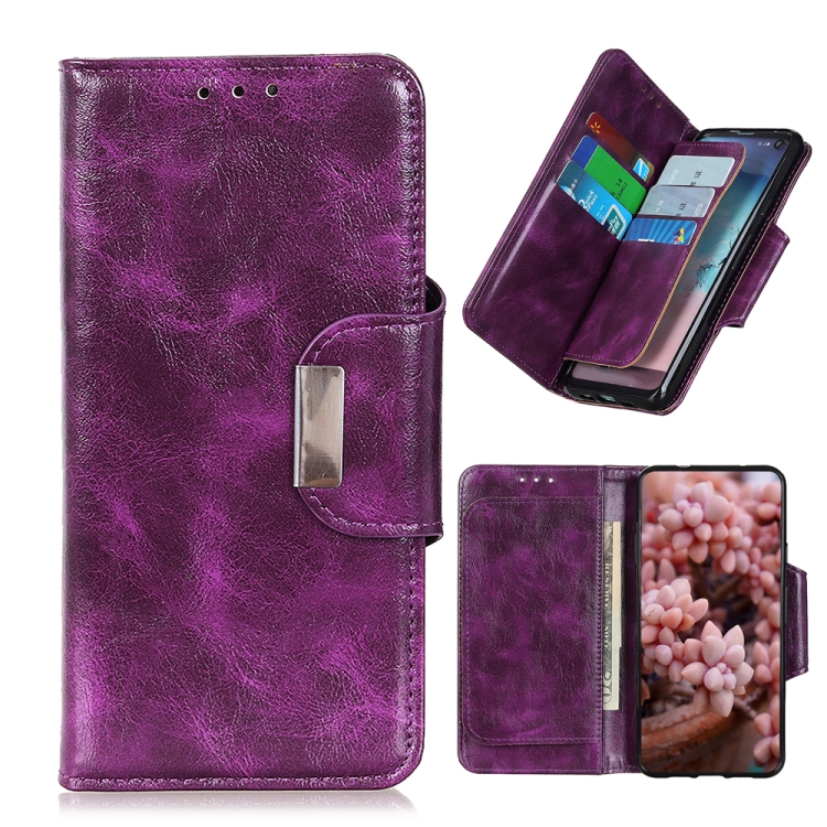 

For Motorola Moto G52 Crazy Horse Texture Magnetic Flip Leather Phone Case with 6-Card Slots(Purple)