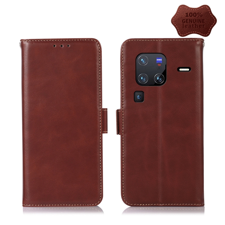 

For vivo X80 Pro Crazy Horse Top Layer Cowhide Leather Phone Case(Brown)