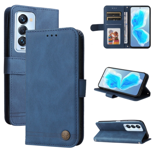 

For Tecno Camon 18 Premier Skin Feel Life Tree Metal Button Leather Phone Case(Blue)