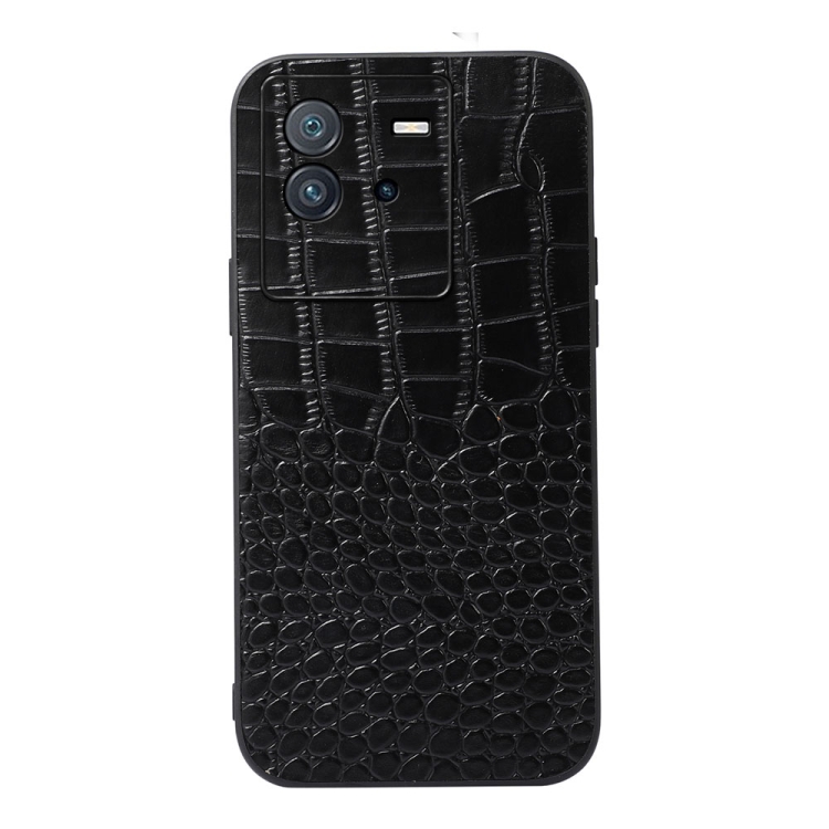 

For vivo iQOO Neo6 Crocodile Top Layer Cowhide Leather Phone Case(Black)