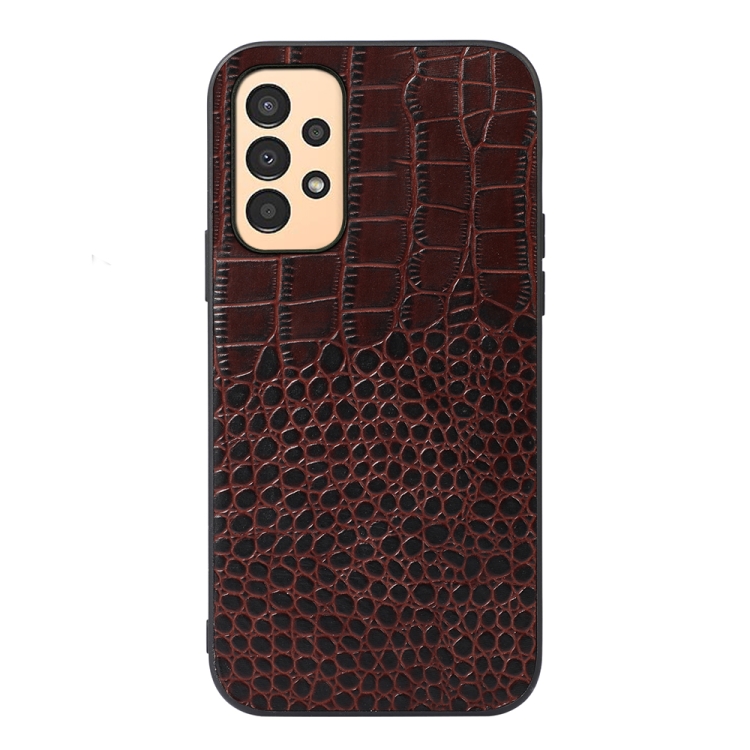 

For Samsung Galaxy A13 4G Crocodile Top Layer Cowhide Leather Phone Case(Coffee)