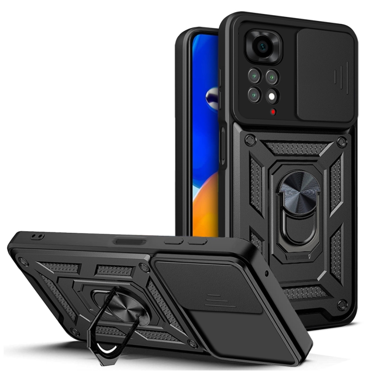 

For Xiaomi Redmi Note 11S Sliding Camera Cover Design TPU+PC Protective Phone Case(Black)