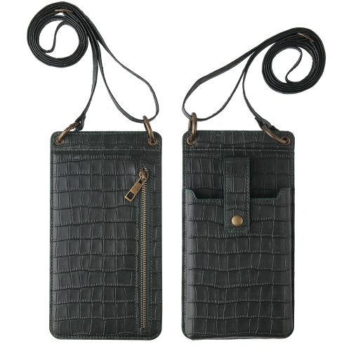 

Crossbody Wallet Cards Crocodile Leather Phone Case Bag(Green)