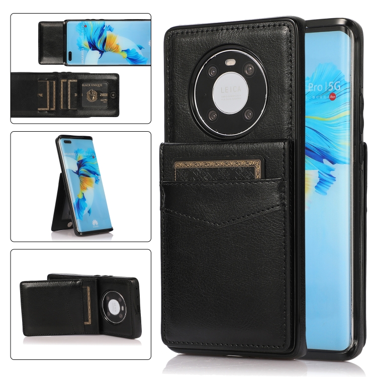 

For Huawei Mate 40 Solid Color PC + TPU Protective Case with Holder & Card Slots(Black)