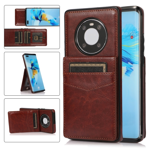 

For Huawei Mate 40 Solid Color PC + TPU Protective Case with Holder & Card Slots(Brown)