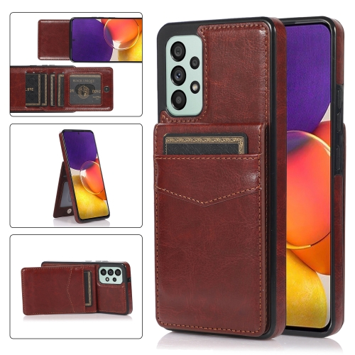 

For Samsung Galaxy A33 5G Solid Color PC + TPU Protective Case with Holder & Card Slots(Brown)